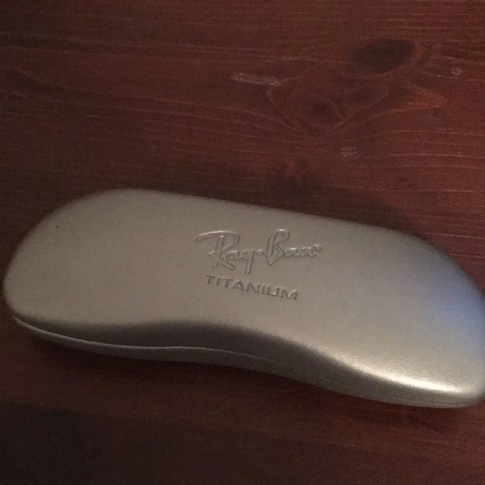 Silver Gray Ray-Ban titanium sunglasses eyeglasses case w/ marks on back bottom
